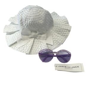 NWT Janie and Jack White Pleated Sun Hat and Purple Cat Eye Sunglasses Bundle